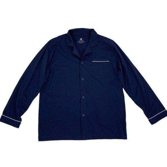 David Archy Pajama Top Large Blue Long Sleeve Button Down Lounge - Picture 1 of 3